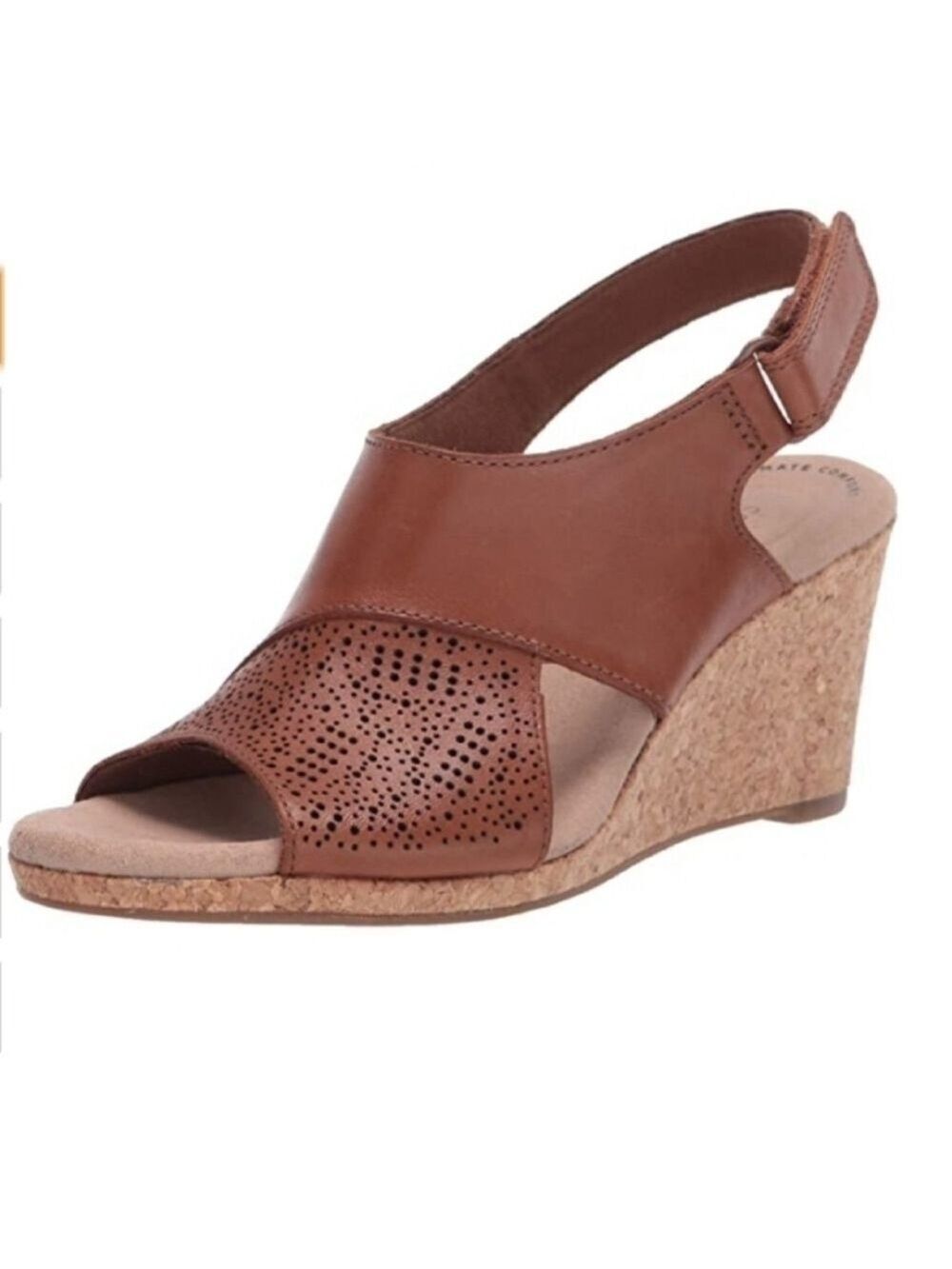 Clarks Tan Leather Wedge Sandals Women's Lafley Joy Size 11